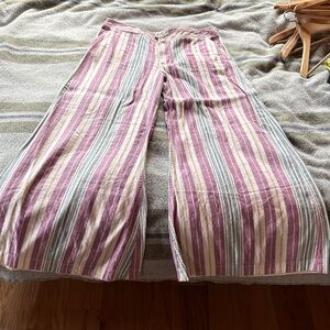 NWOT Anthropologie Purple and Cream Striped wide leg linen pants